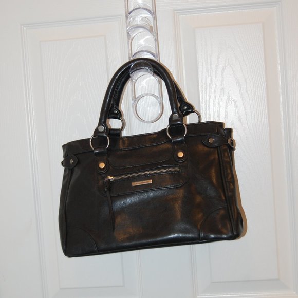 Victoria's Secret Black Leather Satchel Style Handbag 9" High x 13" Long - Picture 1 of 13